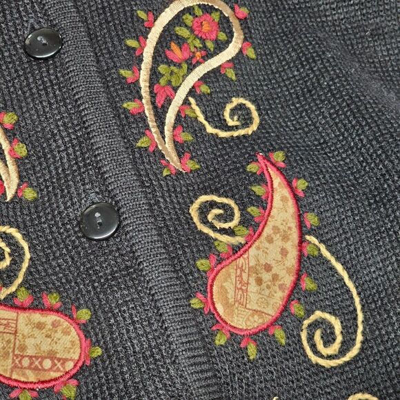 Vintage 90’s Crystal Kobe Cardigan XL Paisley Whimsygoth Dark Cottagecore Office - Picture 2 of 6